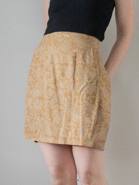 Vintage 90s Harold's Yellow Floral Cottage Retro Mod Y2K Style Womens Mini Skirt